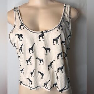 Forever 21 Cropped Cream and Black Giraffe Print Tank Top Sleeveless Size L